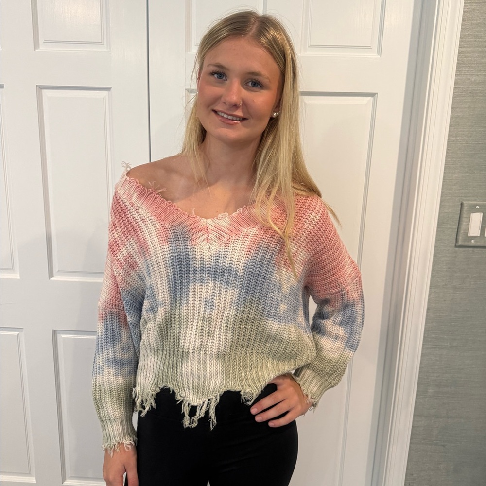 Main Strip Off-the-Shoulder Multicolor Sweater